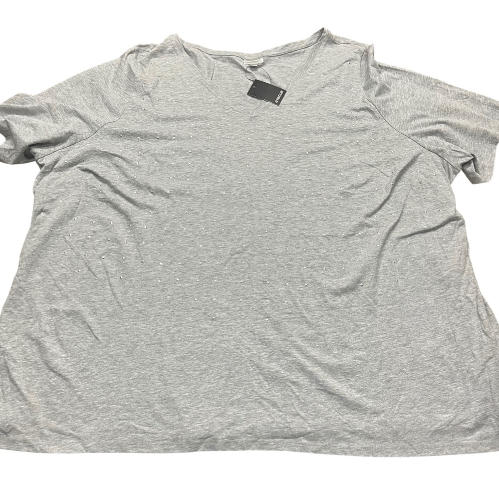 NEW Avenue Womens 30/32 Heather Gray Star‎ Studded V-Neck Short Sleeve Tee
